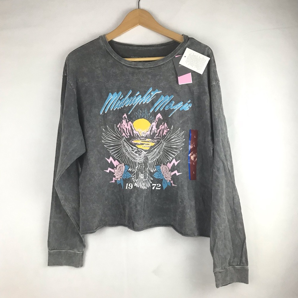 NWT Grayson Threads GRAY Crop Top Lightweight Long Sleeve Top Size Large